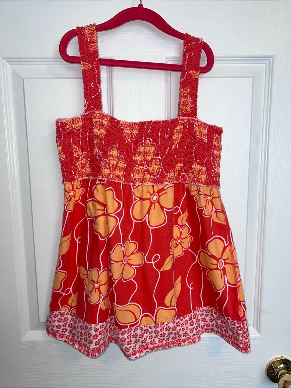 Girl’s Limited Too Orange Floral Smocked Tank Top sz 20